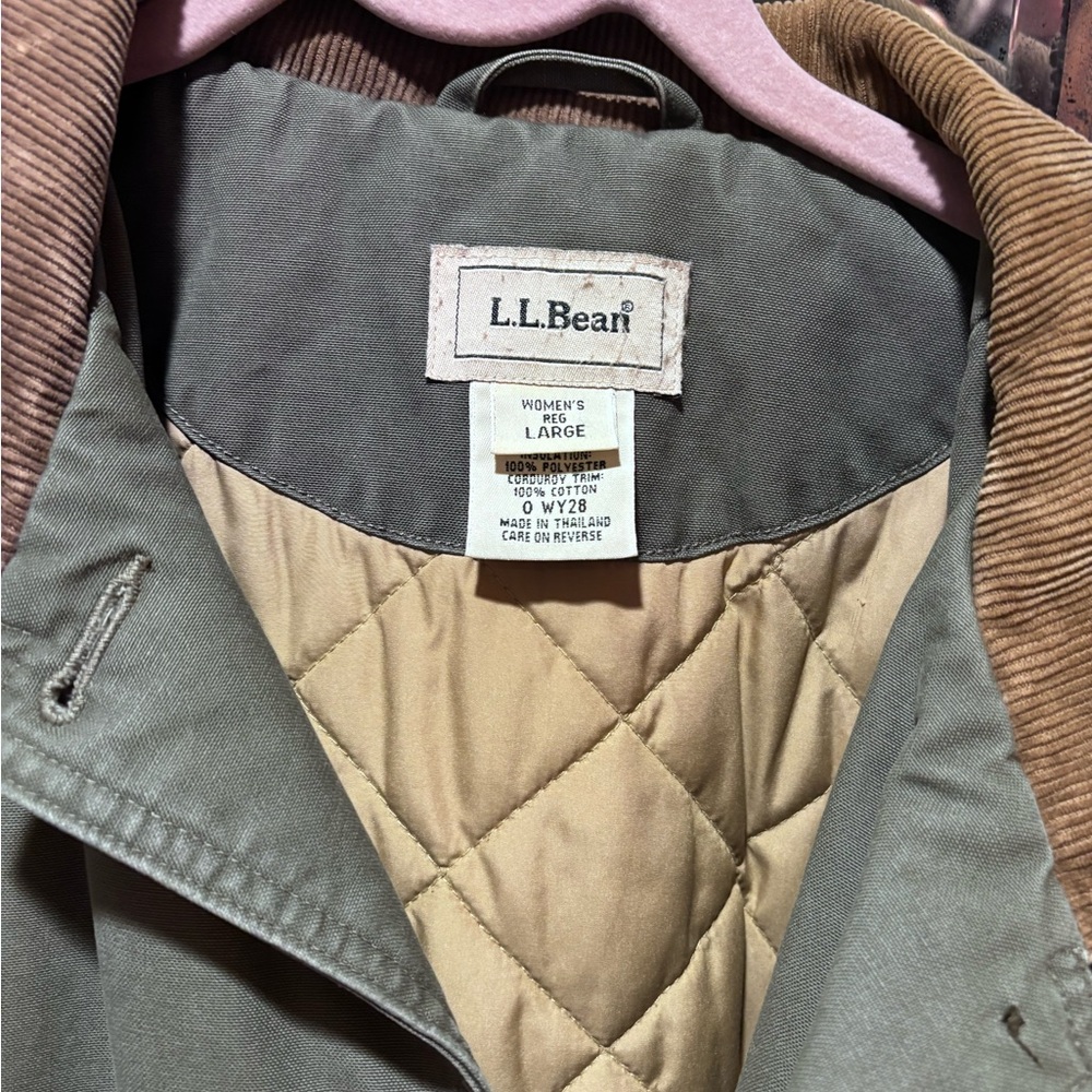 L.L. Bean Women's Olive Jacket with Brown Collar - Picture 3 of 9